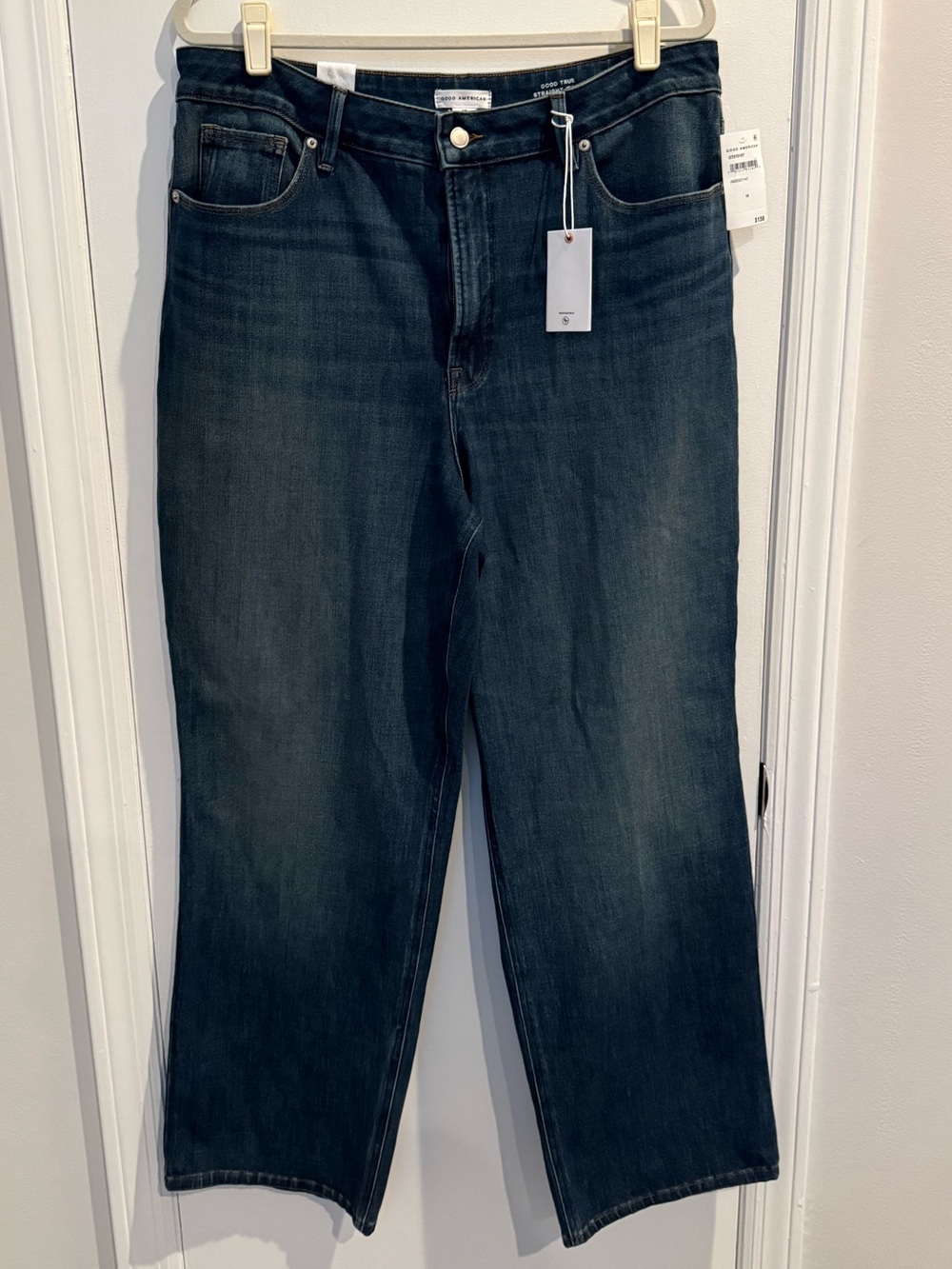 Good American Dark Wash High Rise Straight Leg Jeans